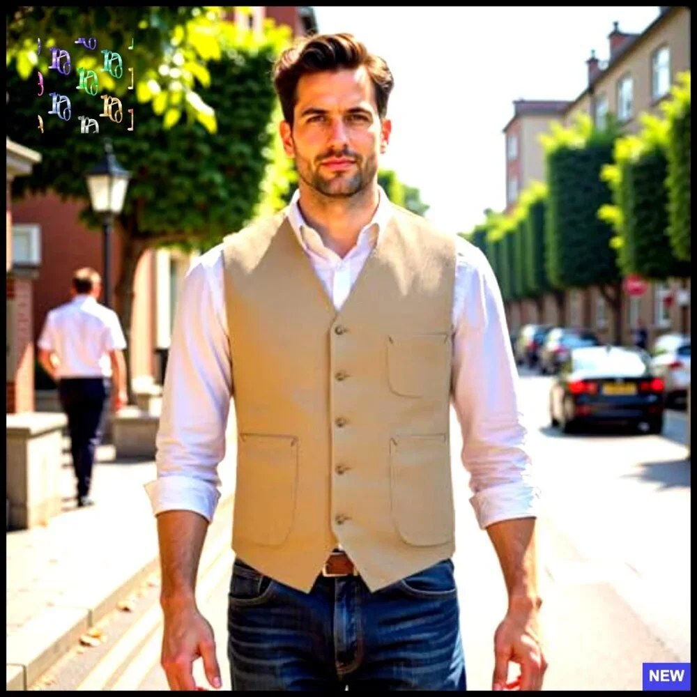Vintage Corduroy V-Neck Vest Classic Fit Casual Sophisticated Tailored